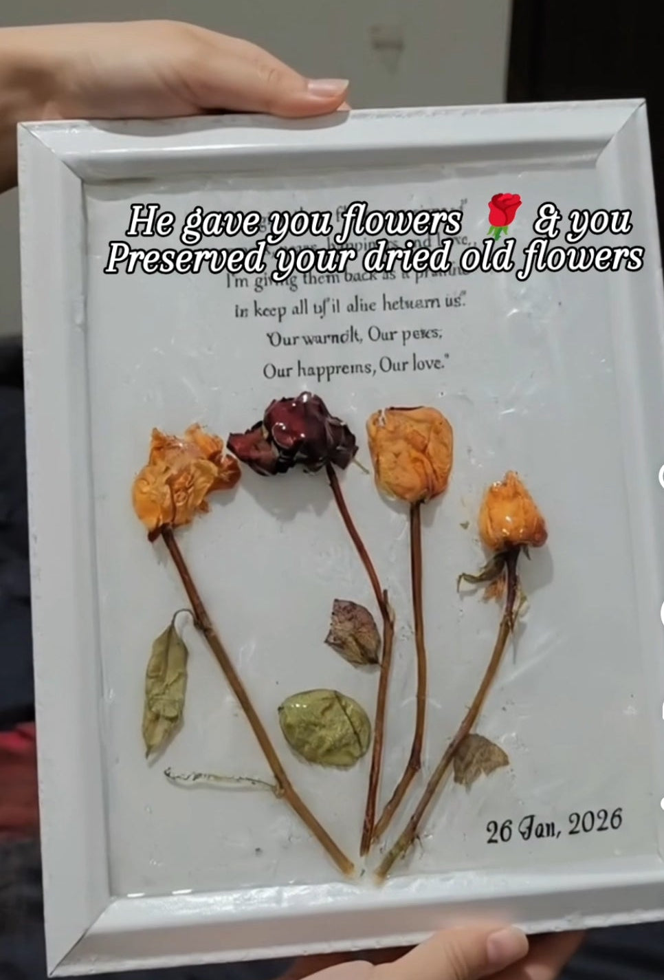 Preserved flowers frame Enriched with resin