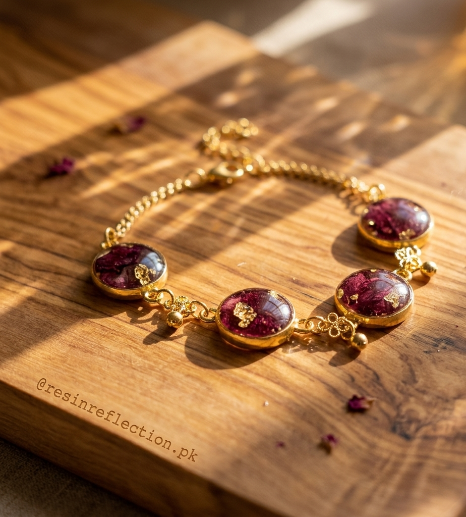 🌹 Real Dried Flowers Preserved jewelry ✨ 4 Bazel bracelet, Stainless steel
