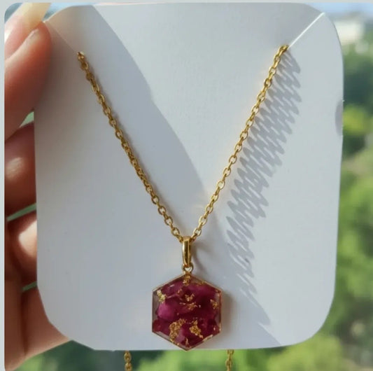 πΉ Real Dried Flowers Preserved jewelry β¨ Adjustable Mini Rhumbas shape mini pendant Stainless steel