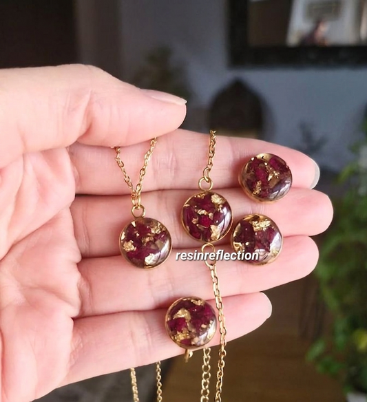 Resin Real Dried Flowers Preserved jewelry Set ✨
