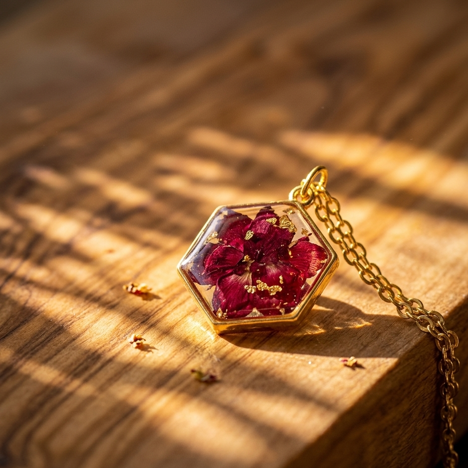 🌹 Real Dried Flowers Preserved jewelry ✨ Adjustable Mini Rhumbas shape mini pendant Stainless steel