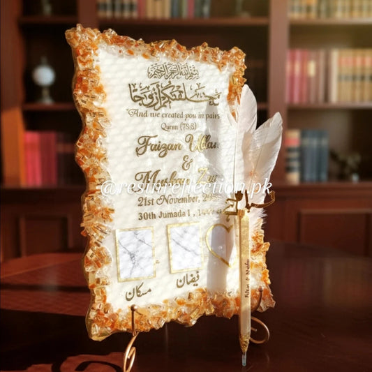 Rectangular Golden white Nikkah frame, nikkah pen, Thumb frame 💕