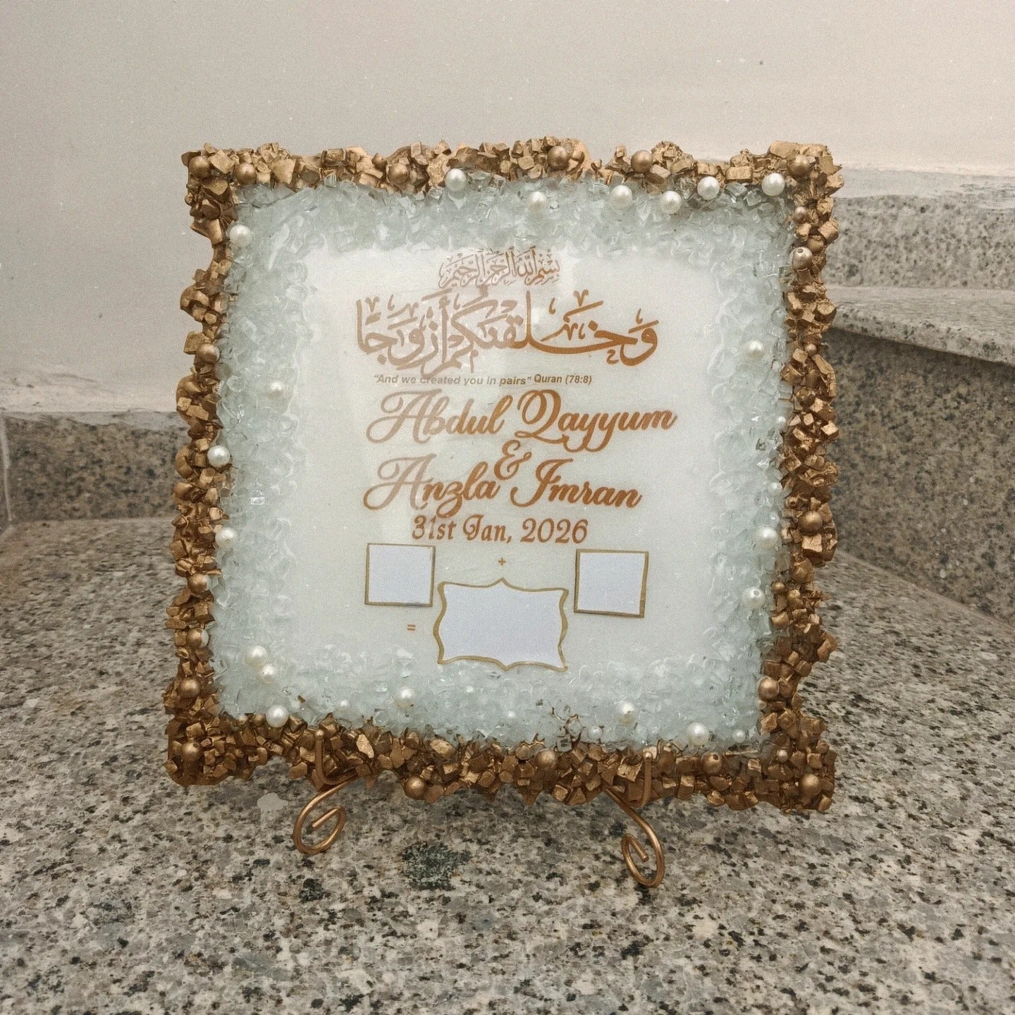 Square Glass & Pearls work Nikkah Anniversary, BAAT PAKI Frame 💕