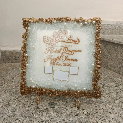 Square Glass & Pearls work Nikkah Anniversary, BAAT PAKI Frame 💕