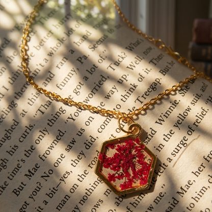 🌹 Real Dried Flowers Preserved jewelry ✨ Adjustable Mini Rhumbas shape mini pendant Stainless steel