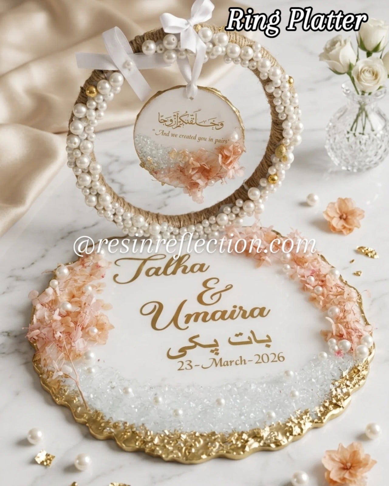 Engagement Pearl Platter 🩷✨peach & white combo