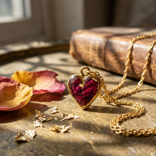 🌹 Real Dried Flowers Preserved jewelry ✨ Adjustable Mini heart shape pendant Stainless steel