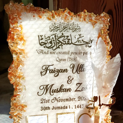 Rectangular Golden white Nikkah frame, nikkah pen, Thumb frame 💕