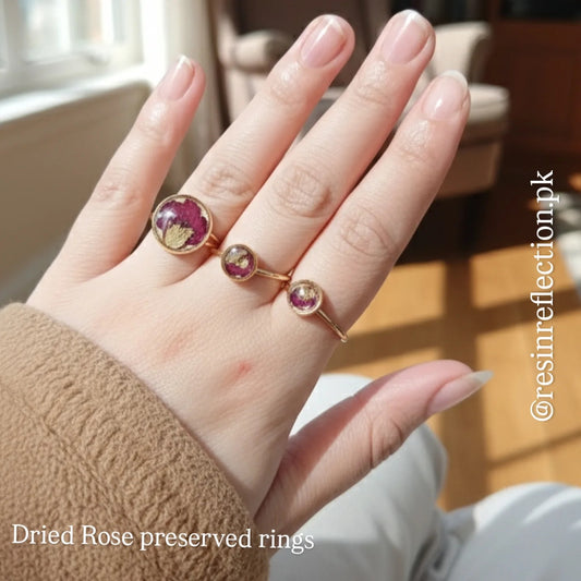 🌹 Real Dried Flowers Preserved jewelry ✨ Adjustable Ring Stainless steel 2mm