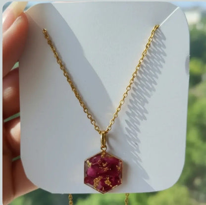 🌹 Real Dried Flowers Preserved jewelry ✨ Adjustable Mini Rhumbas shape mini pendant Stainless steel