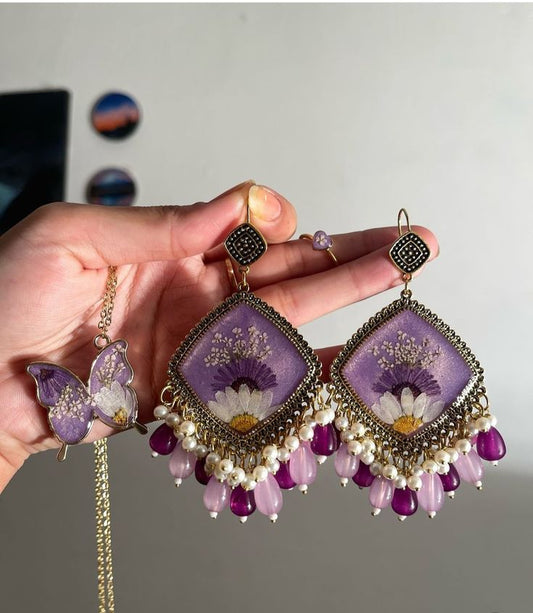 Resin jewelry set pendant & jhumkas Custom colors 💕