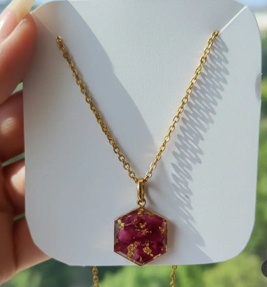 🌹 Real Dried Flowers Preserved jewelry ✨ Adjustable Mini Rhumbas shape mini pendant Stainless steel